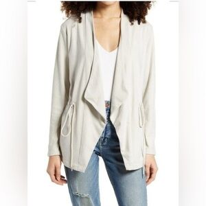 Blank NYC Beige Faux Suede Open Front Waist Tie Jacket Size XL